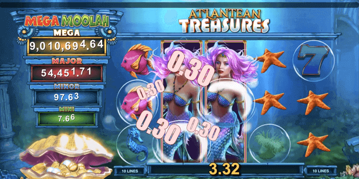 We play 100 spins on the Atlantean Treasures progressive slot