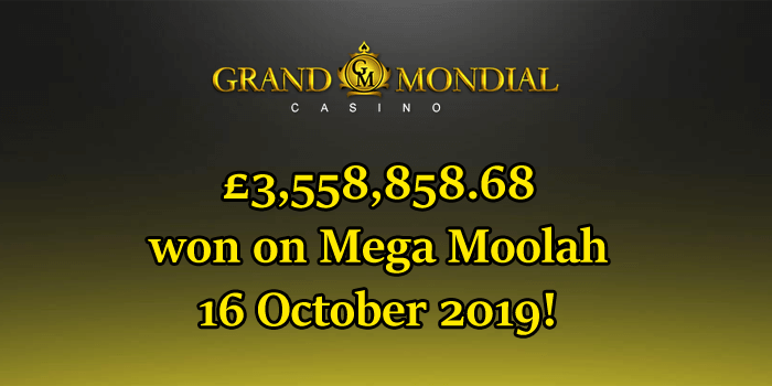 3.5 million jackpot won on Mega Moolah on 16 October 2019